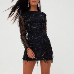 Black long sleeve sequin detail mini dress